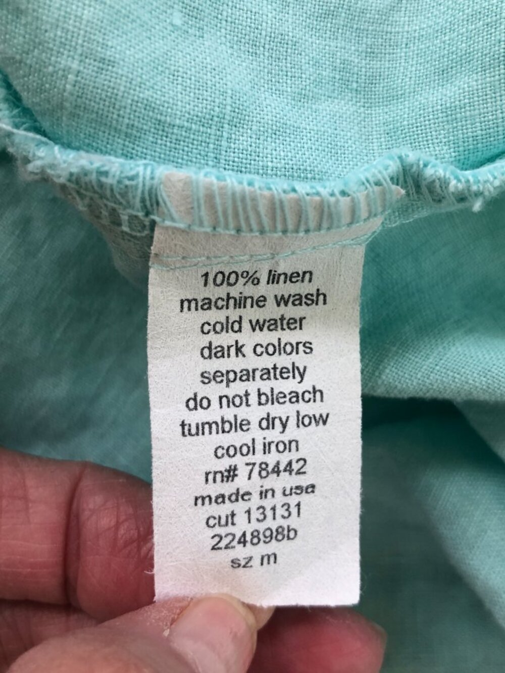 Russ Berens Aqua Blue Linen Full Button Tunic Top Medium Roomy Beachy Coastal - Picture 10 of 10